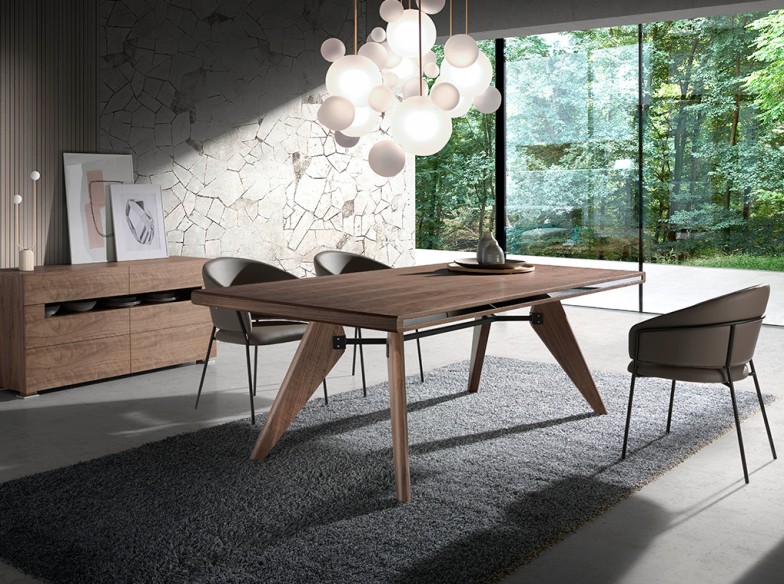 Aparador nogal y acero pulido con iluminación interior