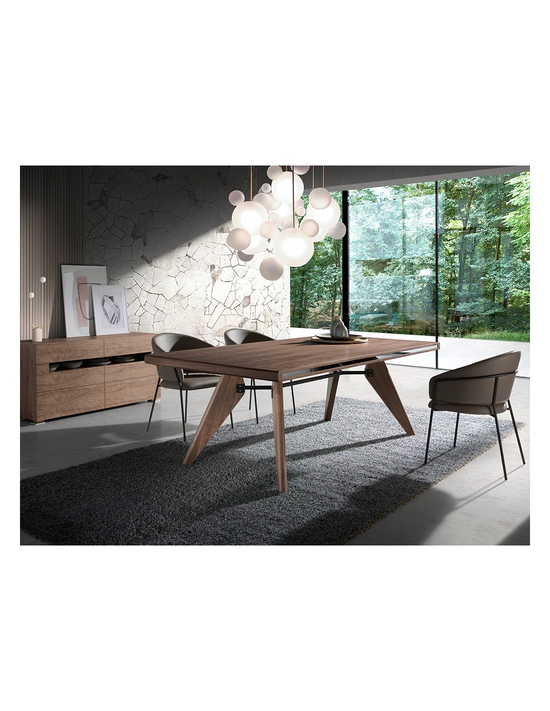 Aparador nogal y acero pulido con iluminación...