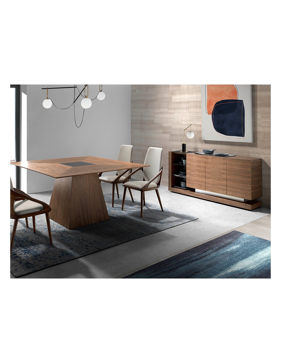 Aparador nogal, acero pulido y tapa de cristal...