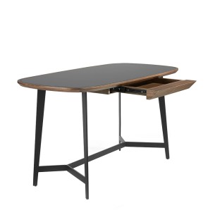 Escritorio nogal y acero negro con tapa de cristal negro