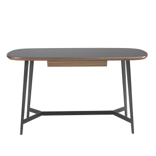 Escritorio nogal y acero negro con tapa de cristal negro 2