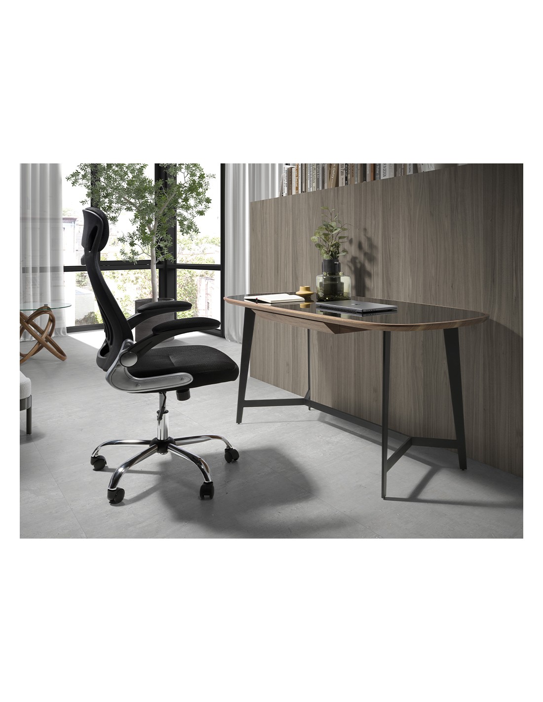 Escritorio nogal y acero negro con tapa de...