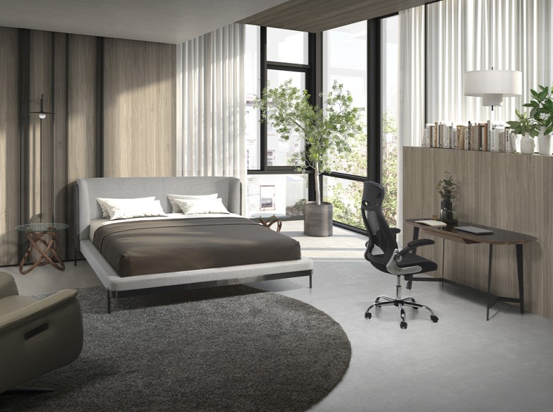 Escritorio nogal y acero negro con tapa de cristal negro