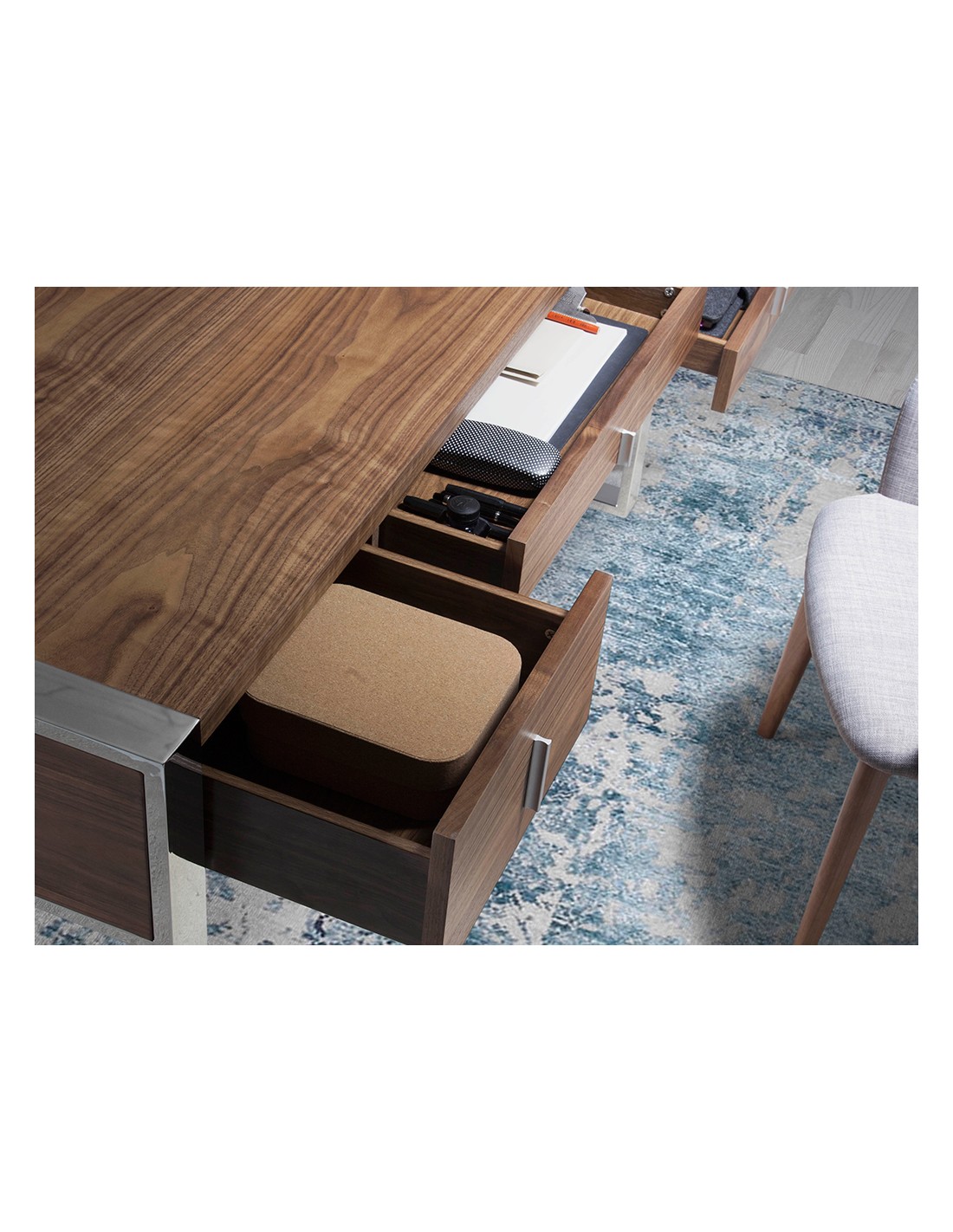 Escritorio nogal y acero cromado