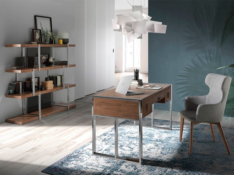 Escritorio nogal y acero cromado