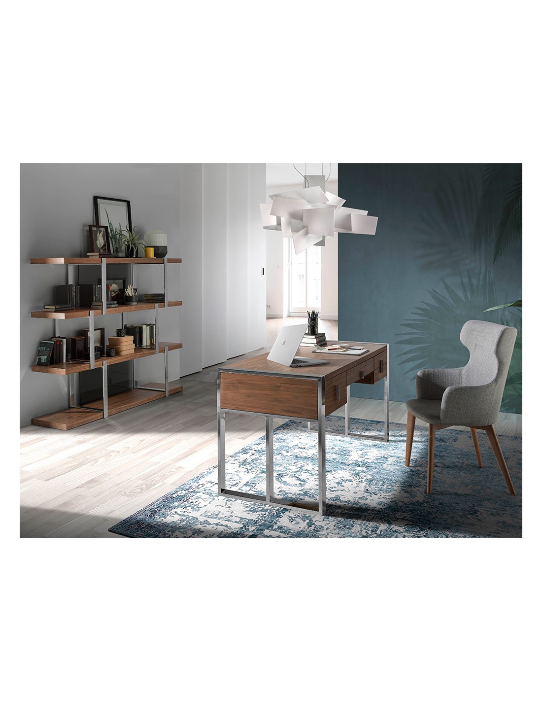 Escritorio nogal y acero cromado