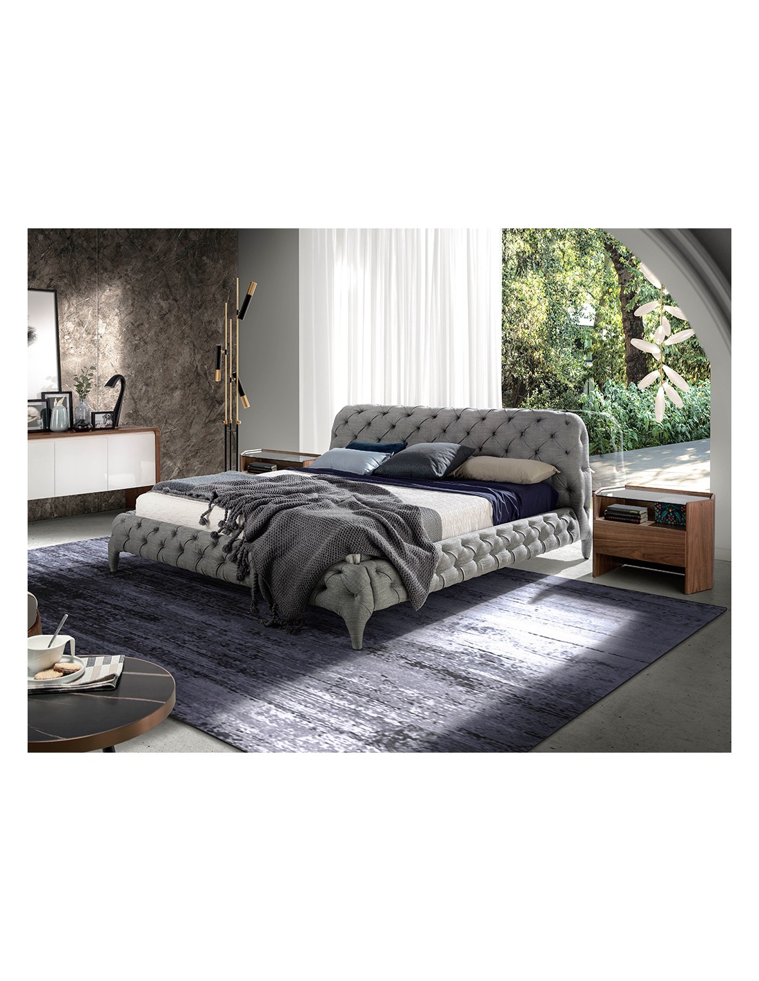 Mesita de noche nogal con tapa de cristal templado