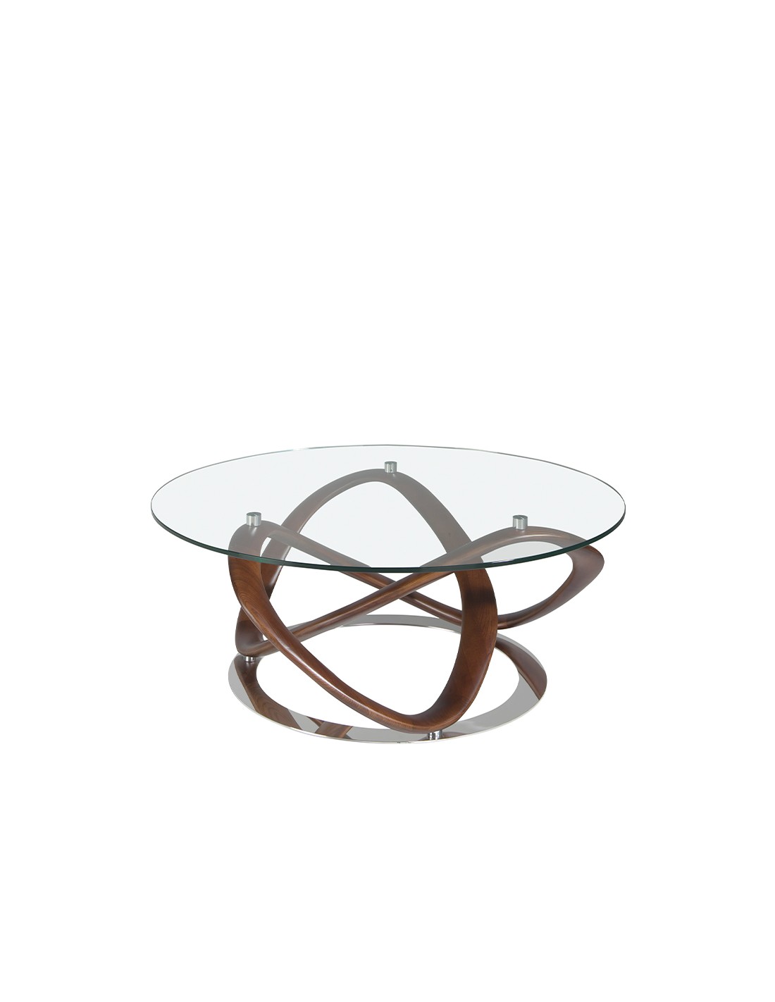 Mesa centro redonda cristal templado, nogal y...