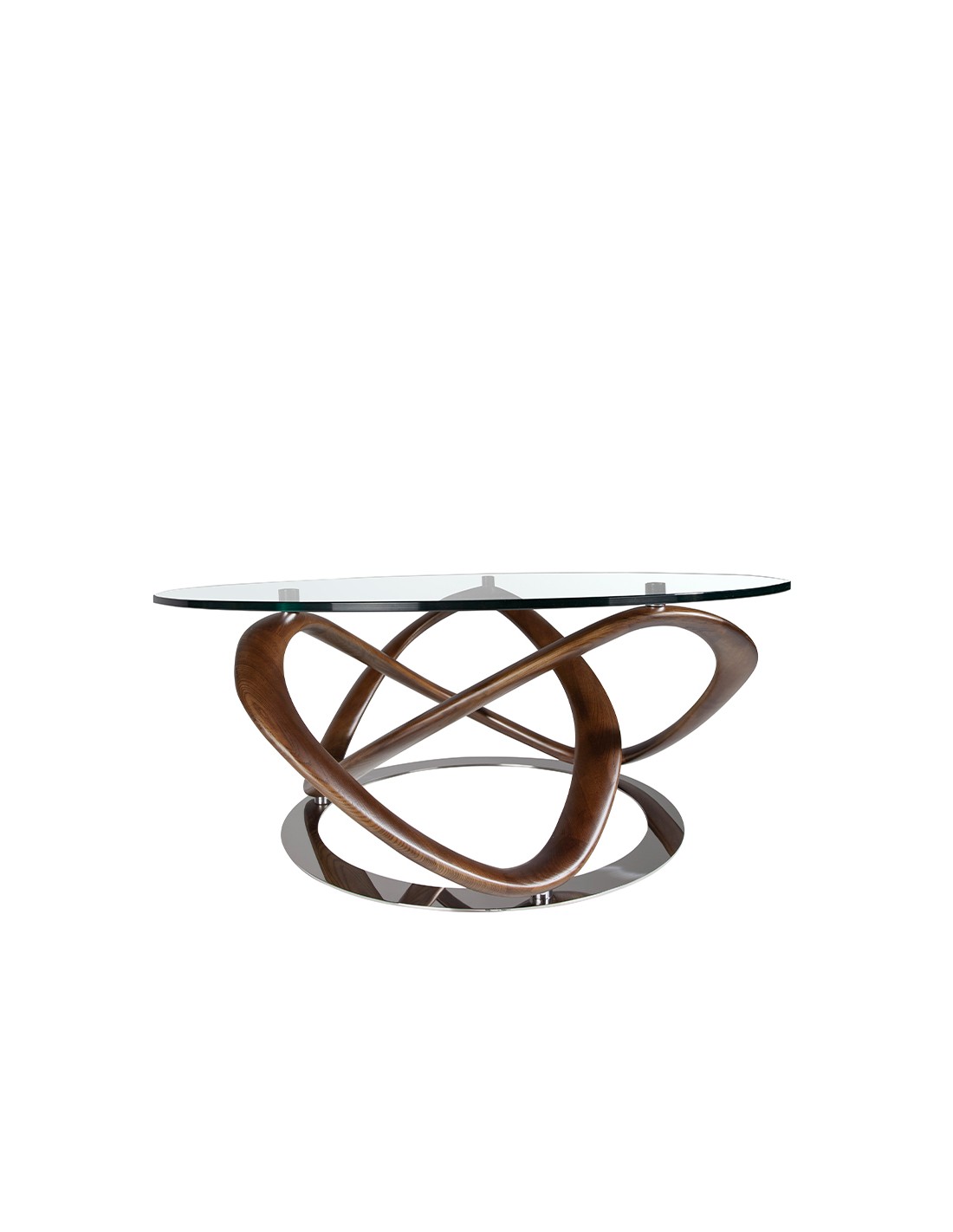 Mesa centro redonda cristal templado, nogal y...