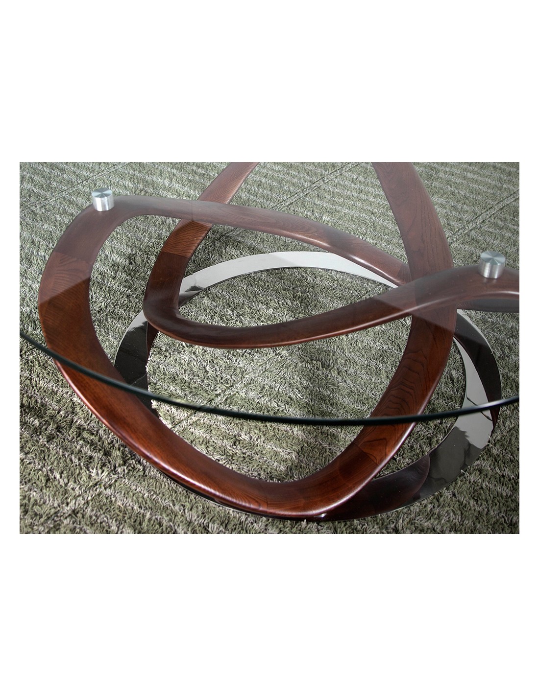 Mesa centro redonda cristal templado, nogal y...