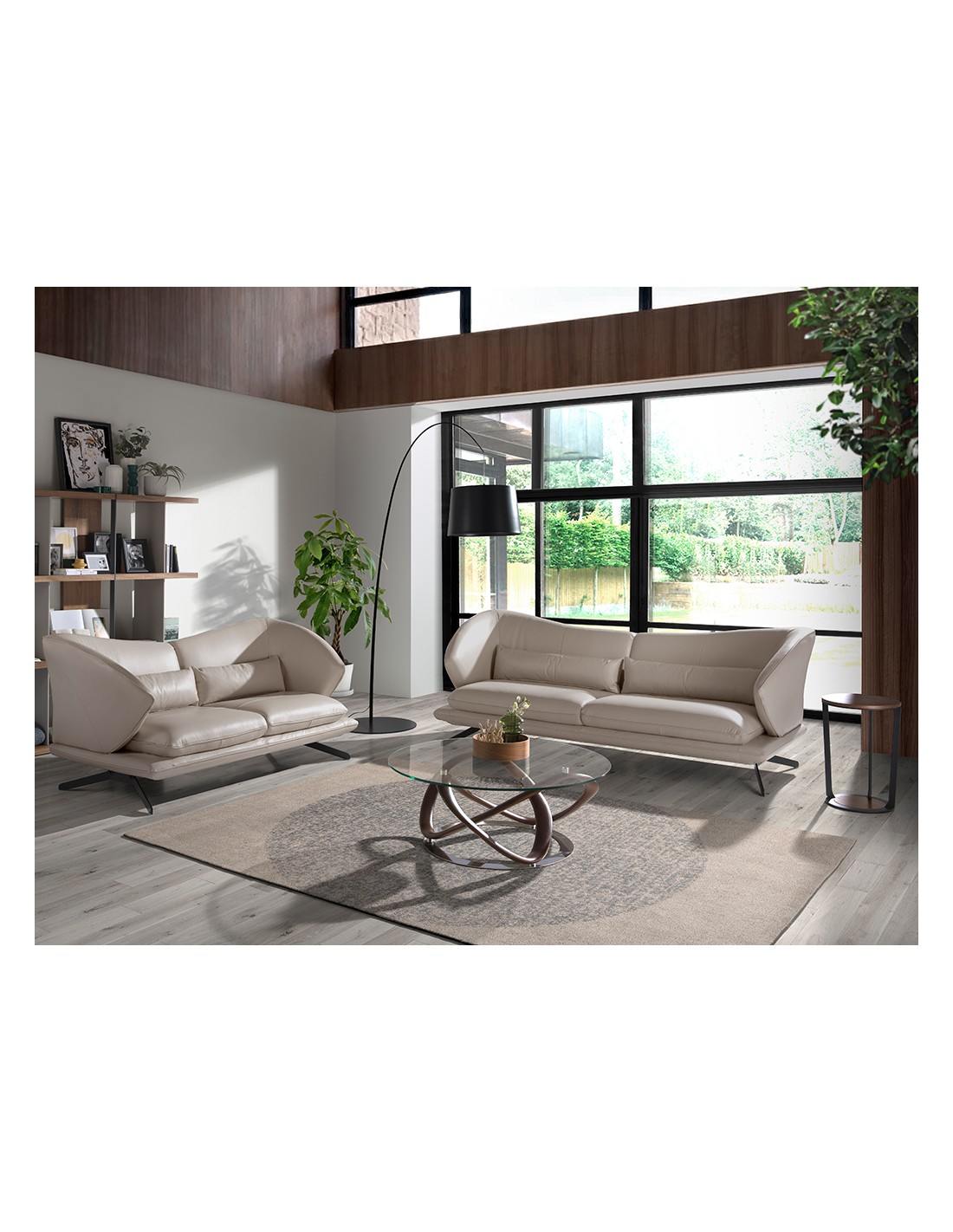 Mesa centro redonda cristal templado, nogal y...