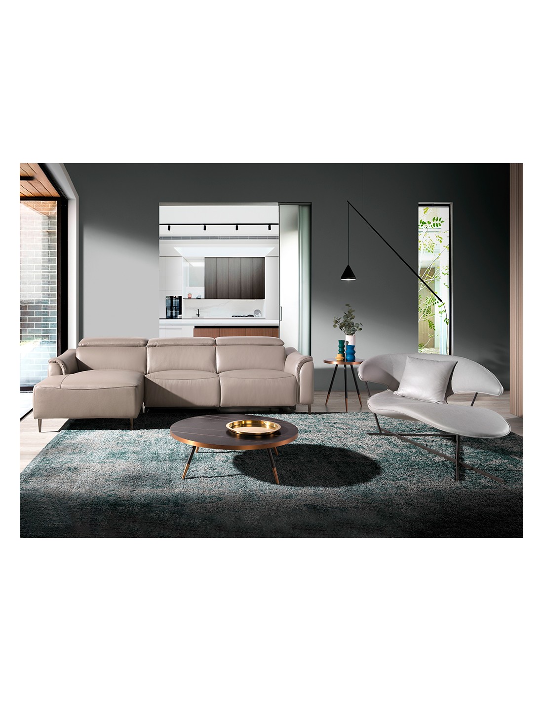 Mesa centro redonda mármol porcelánico y acero...