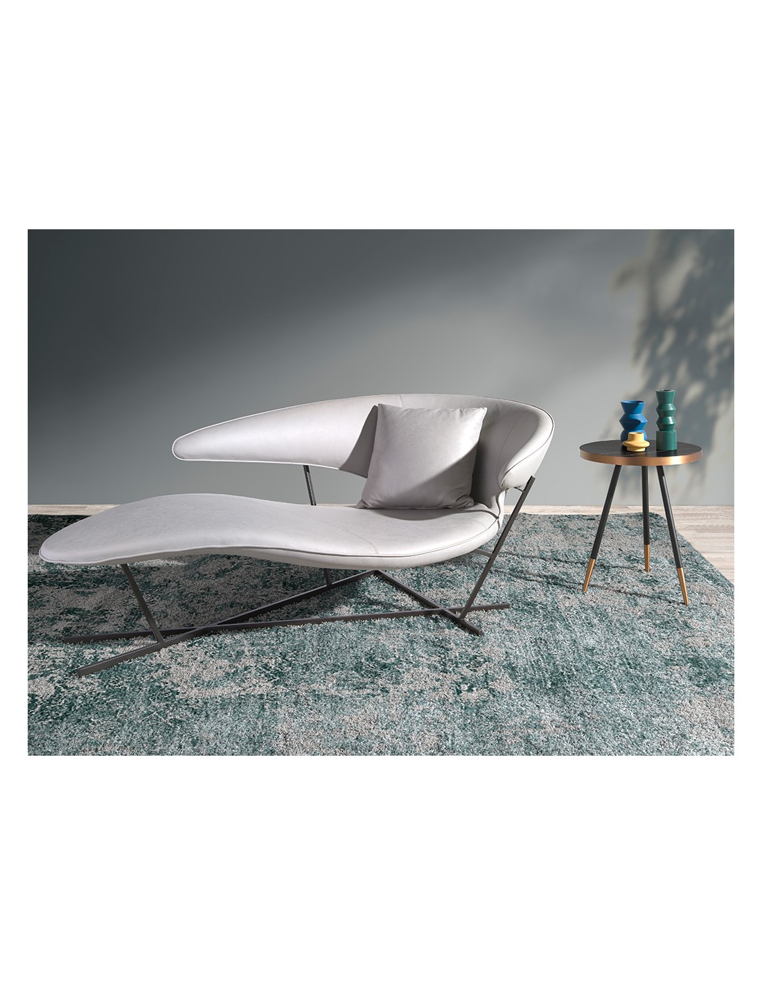 Mesa rincón redonda mármol porcelánico y acero...