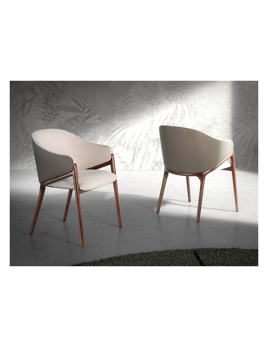 Silla tela beige y polipiel visón oscuro