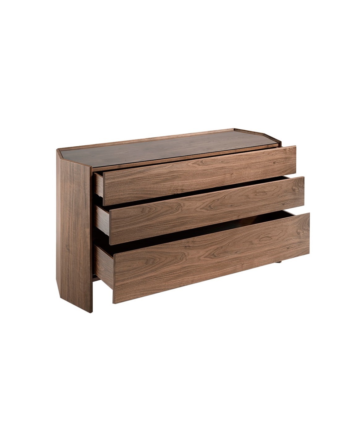 Cómoda nogal con tapa de cristal templado