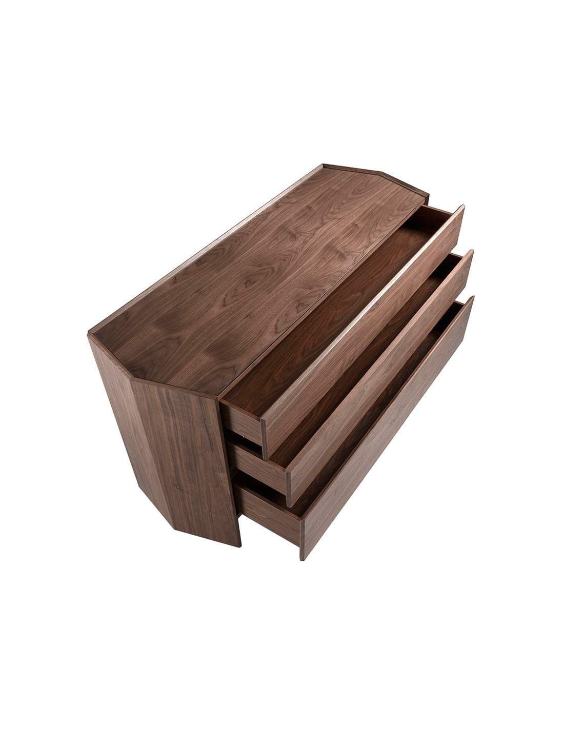 Cómoda nogal con tapa de cristal templado