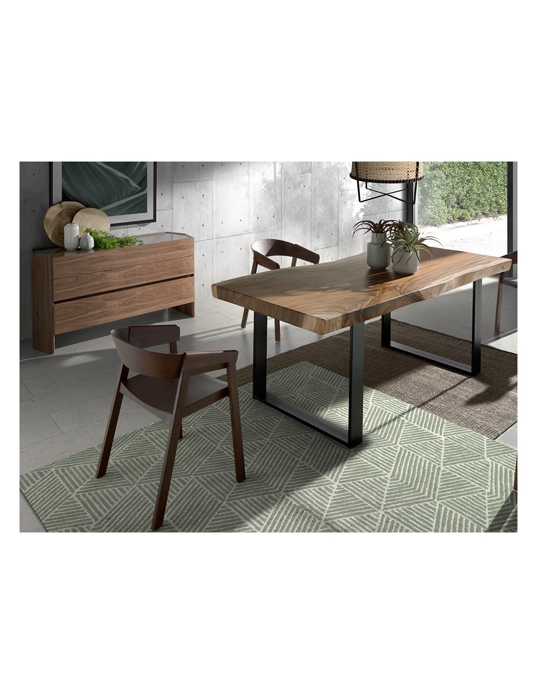 Cómoda nogal con tapa de cristal templado