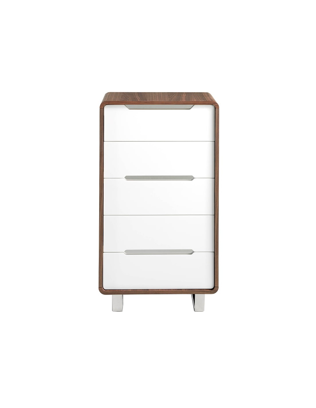 Chifonier madera blanco, nogal y acero cromado