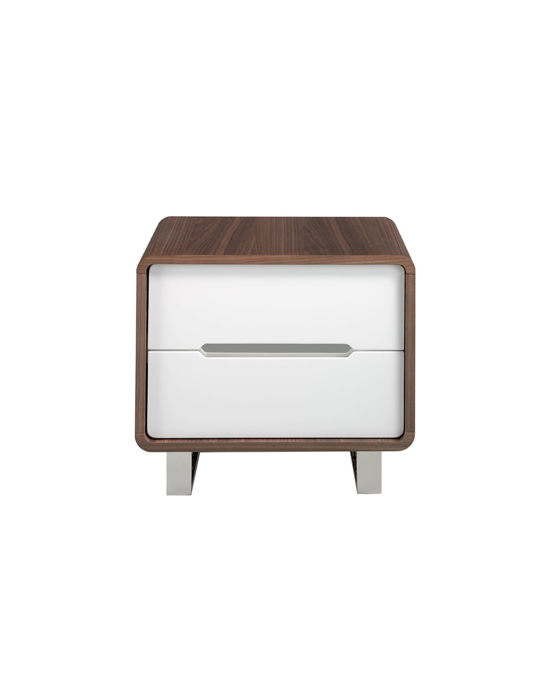 Mesita de noche madera blanco, nogal y acero...