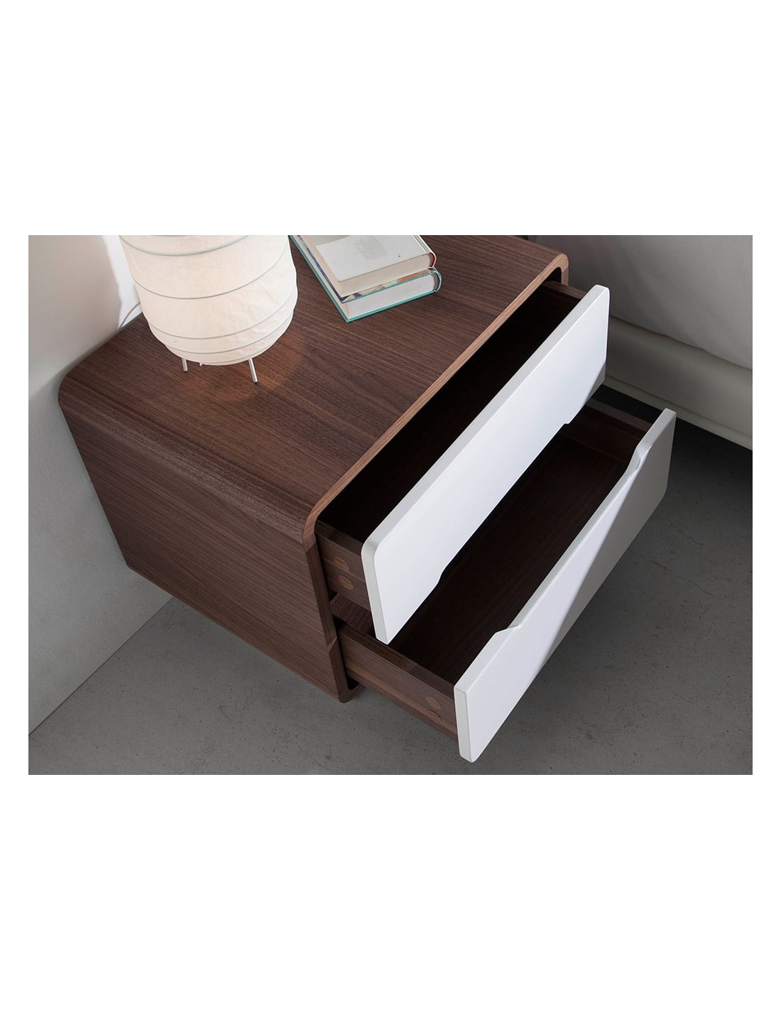 Mesita de noche madera blanco, nogal y acero...