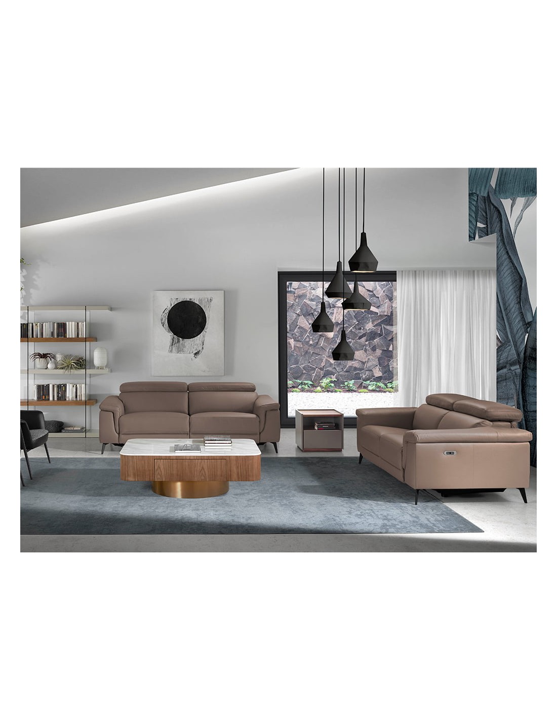 Sofá relax 3 plazas piel visón