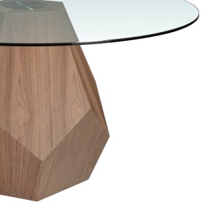 Mesa comedor redonda cristal templado y nogal 2