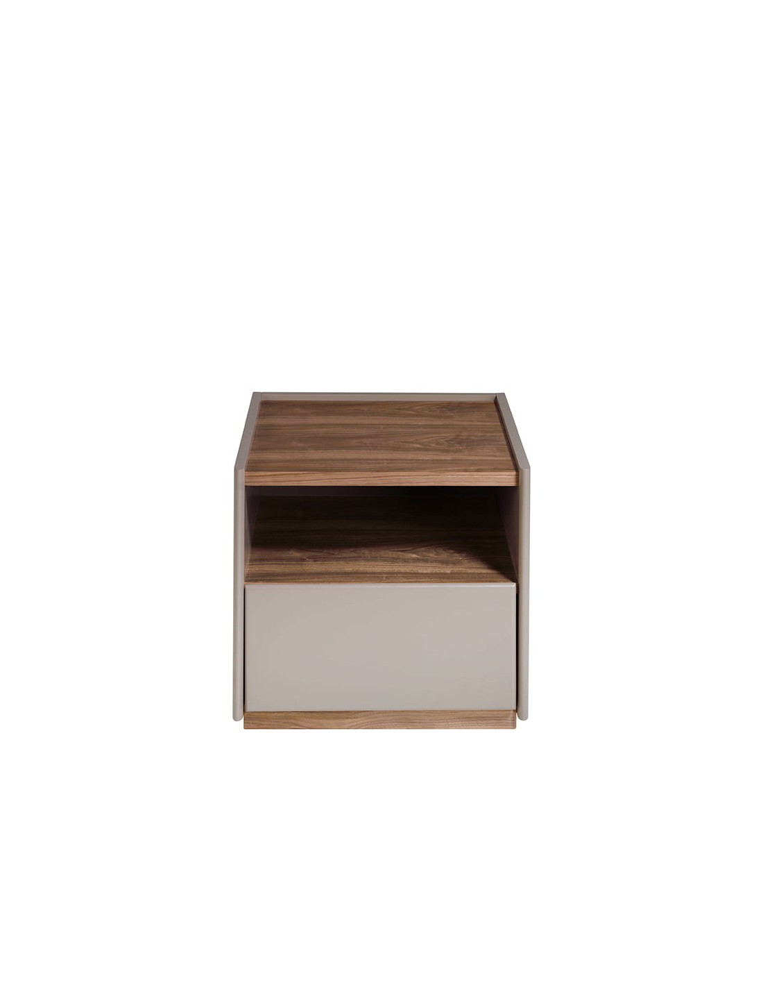 Mesita de noche madera gris y nogal