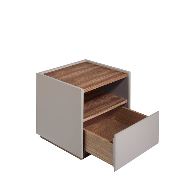 Mesita de noche madera gris y nogal