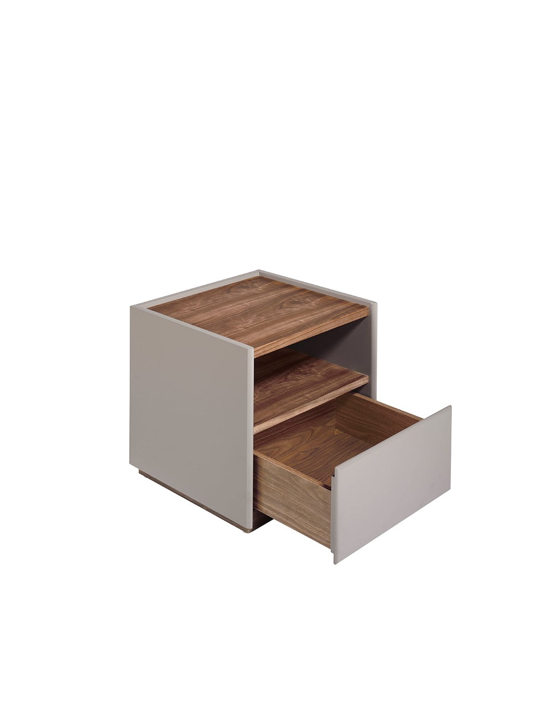 Mesita de noche madera gris y nogal