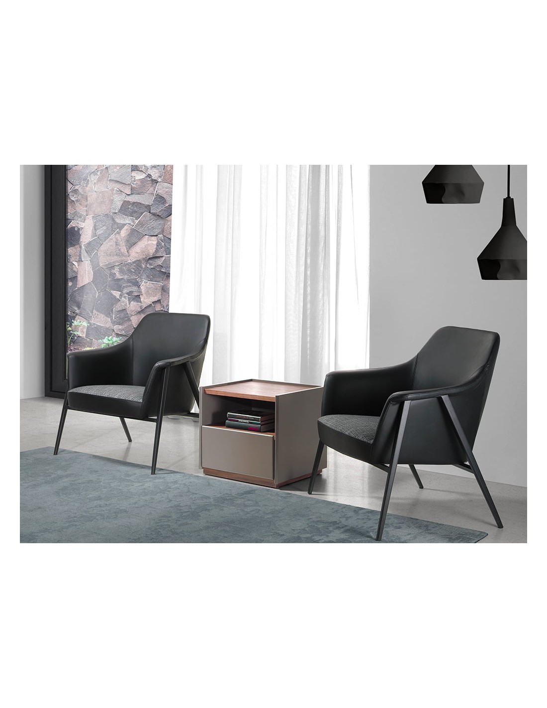 Mesita de noche madera gris y nogal