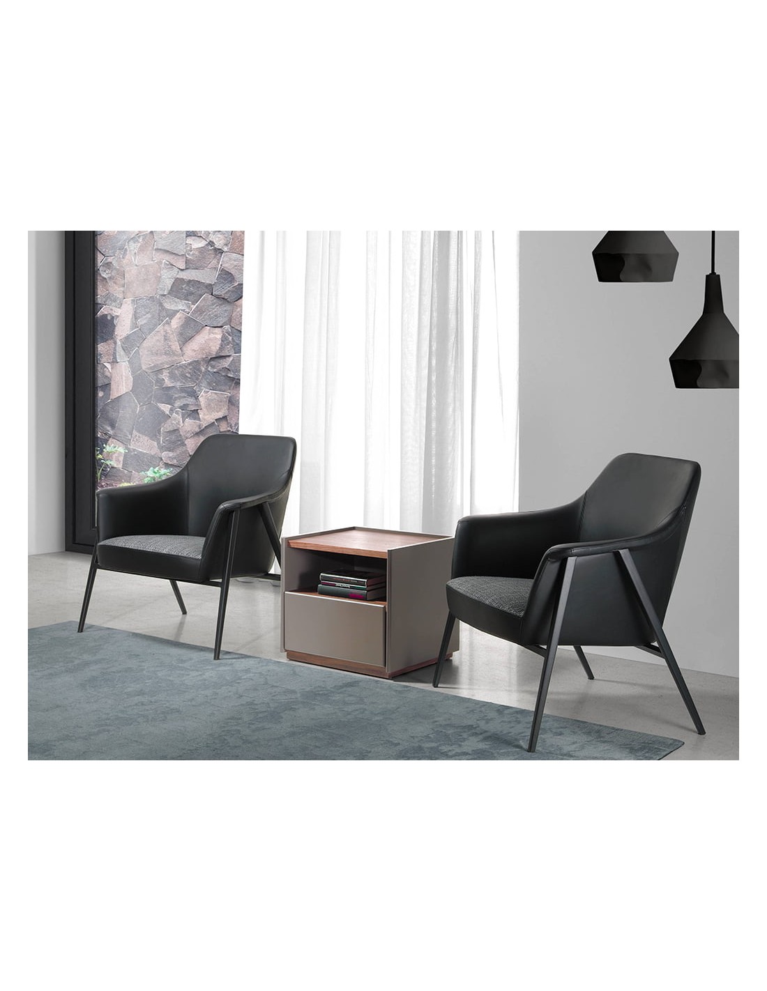 Sillón tela gris y polipiel negro