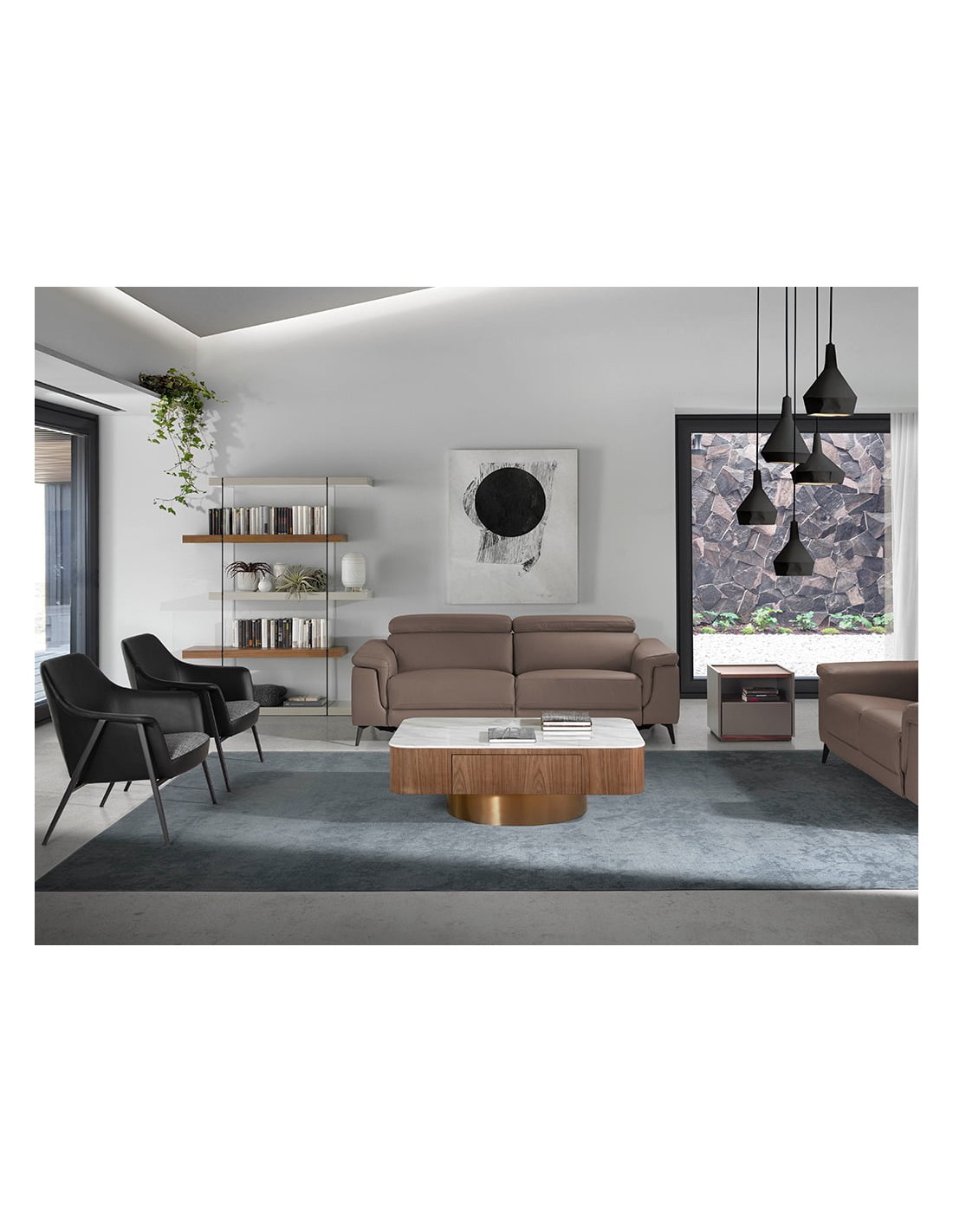 Sillón tela gris y polipiel negro