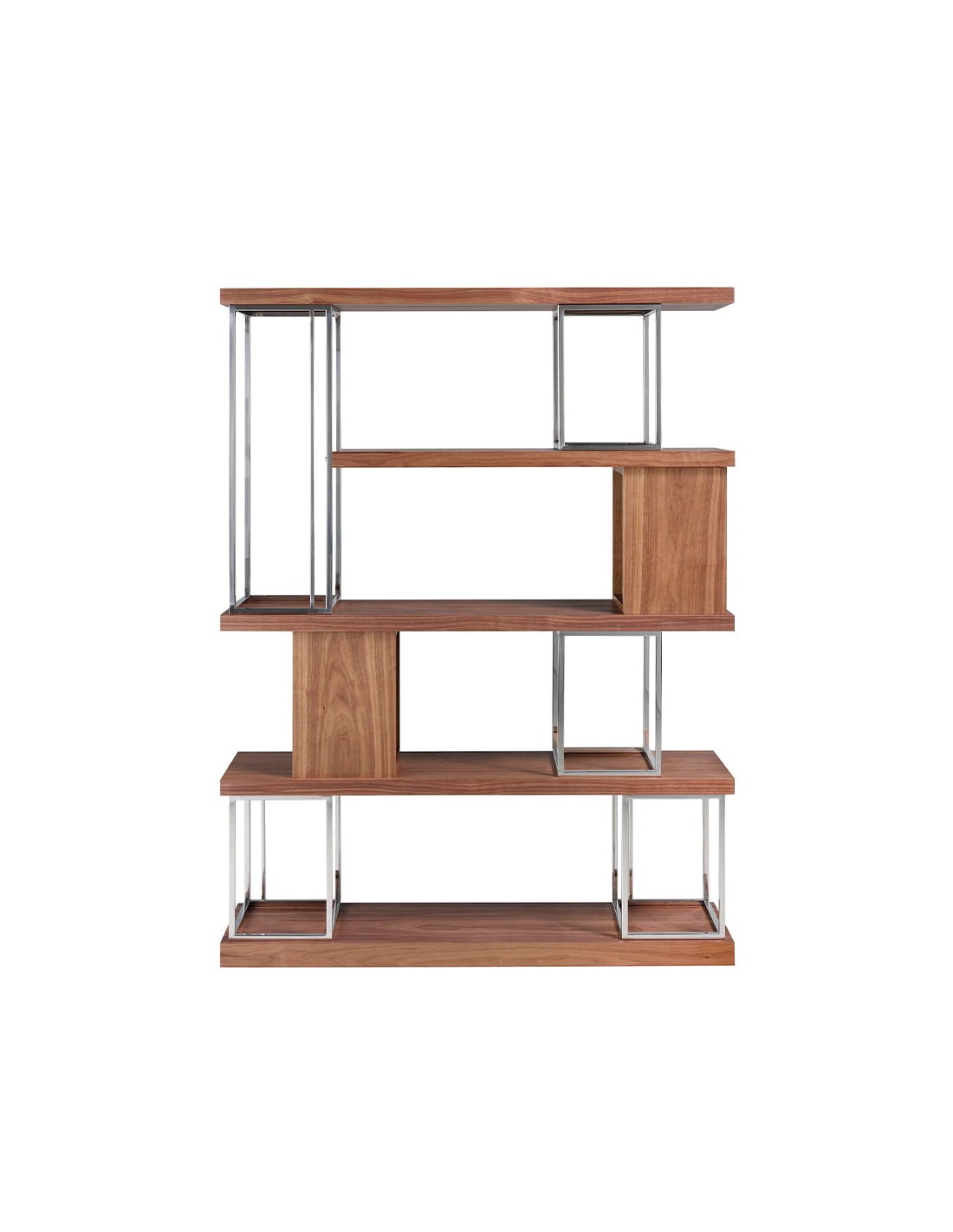 Estantería nogal y acero inoxidable cromado