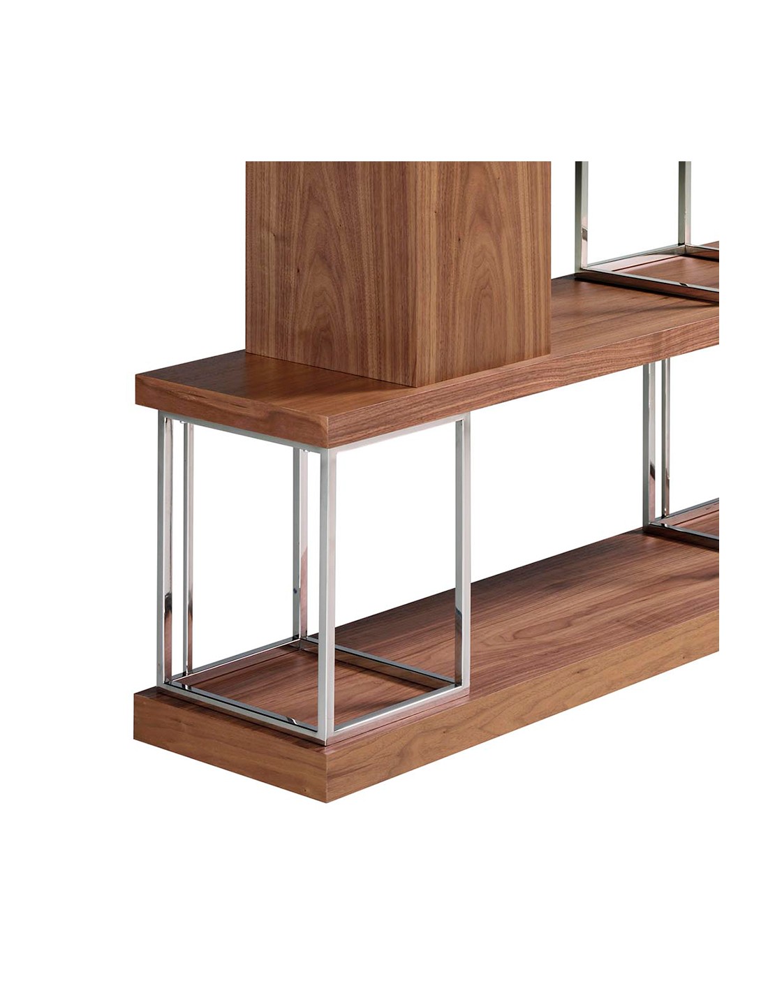 Estantería nogal y acero inoxidable cromado