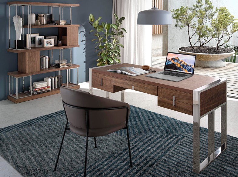 Estantería nogal y acero inoxidable cromado