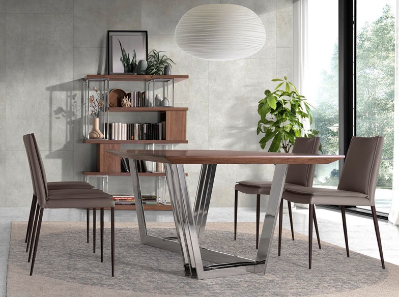 Estantería nogal y acero inoxidable cromado