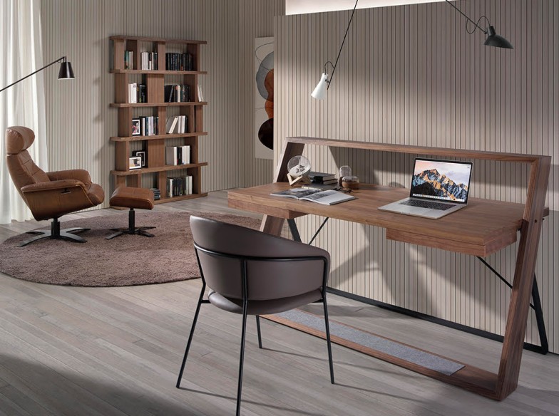 Escritorio nogal y acero negro