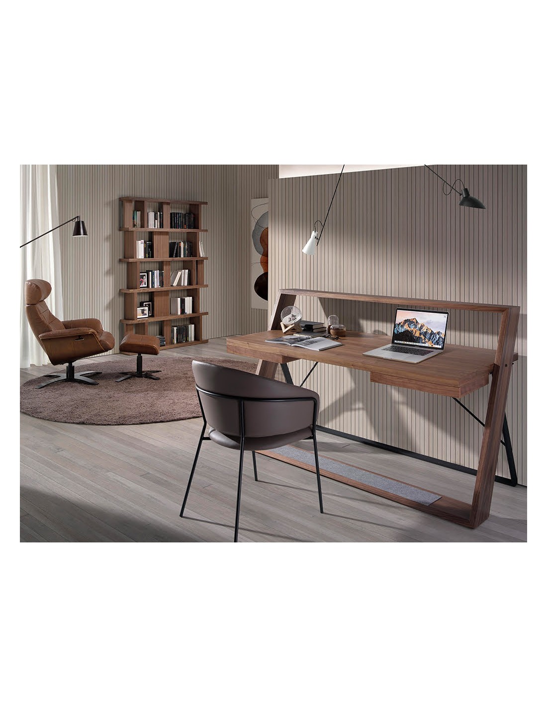 Escritorio nogal y acero negro