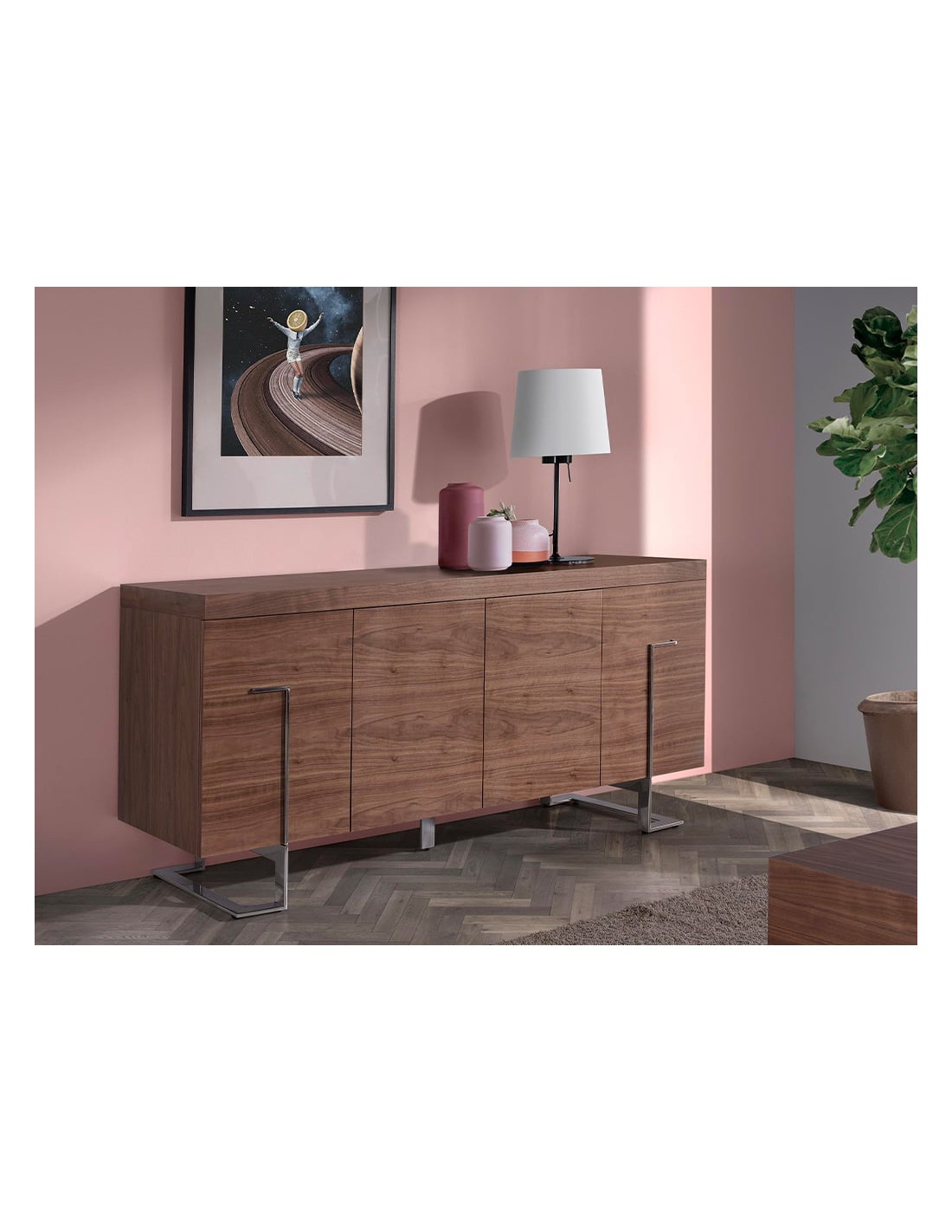 Aparador nogal y acero cromado