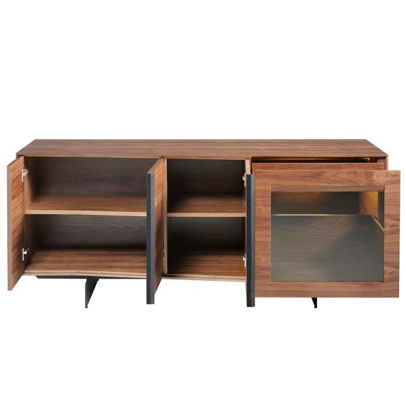 Aparador nogal y acero negro con iluminación interior