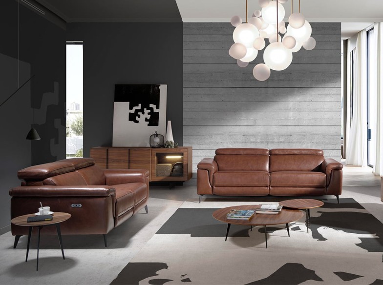 Aparador nogal y acero negro con iluminación interior