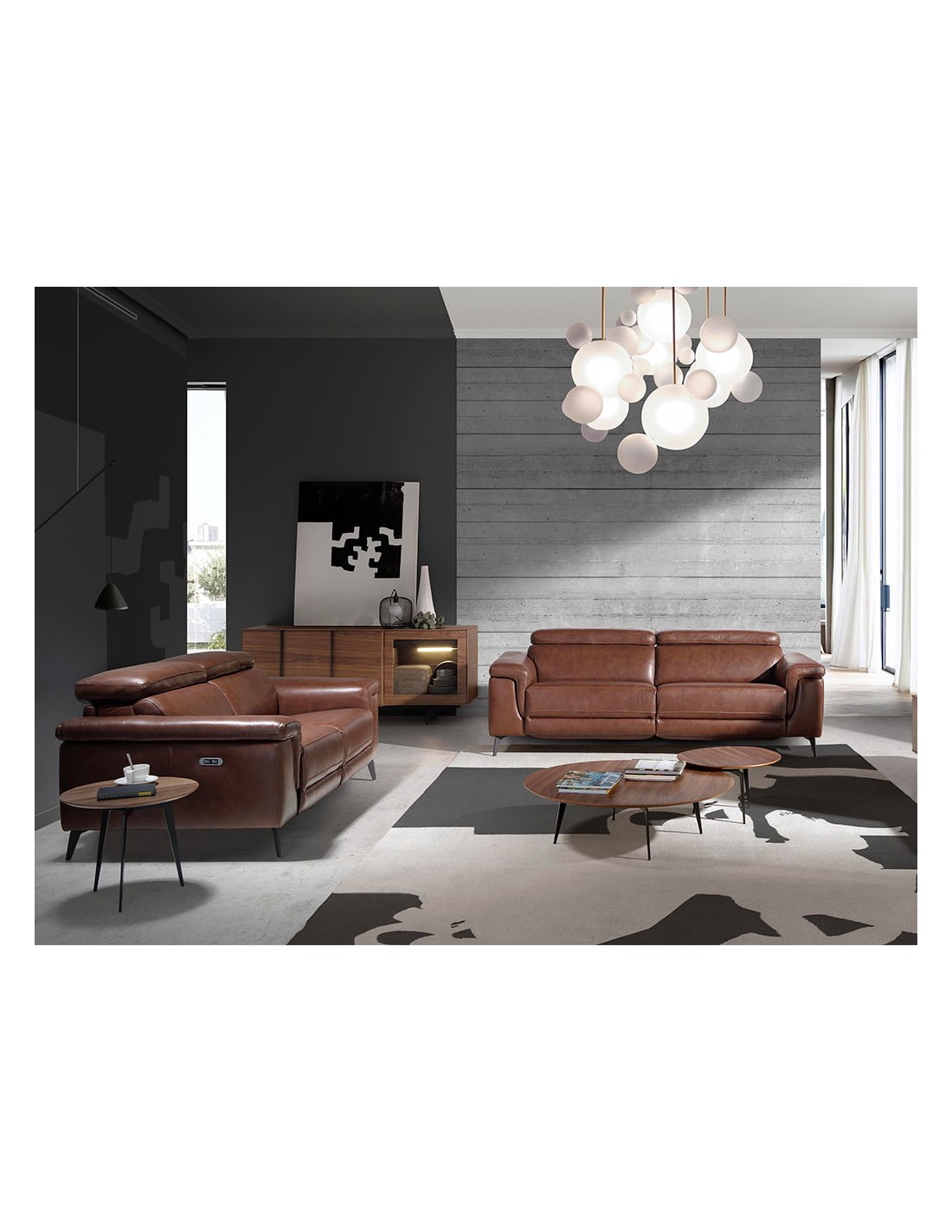 Aparador nogal y acero negro con iluminación...