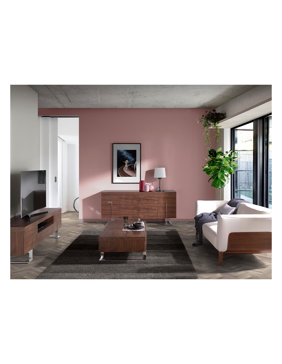 Mesa centro rectangular nogal y acero cromado