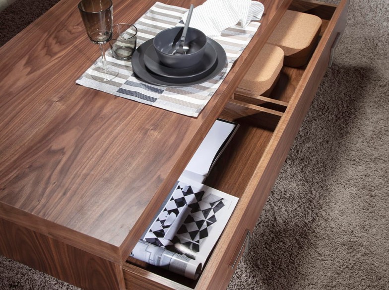 Mesa centro rectangular nogal y acero cromado