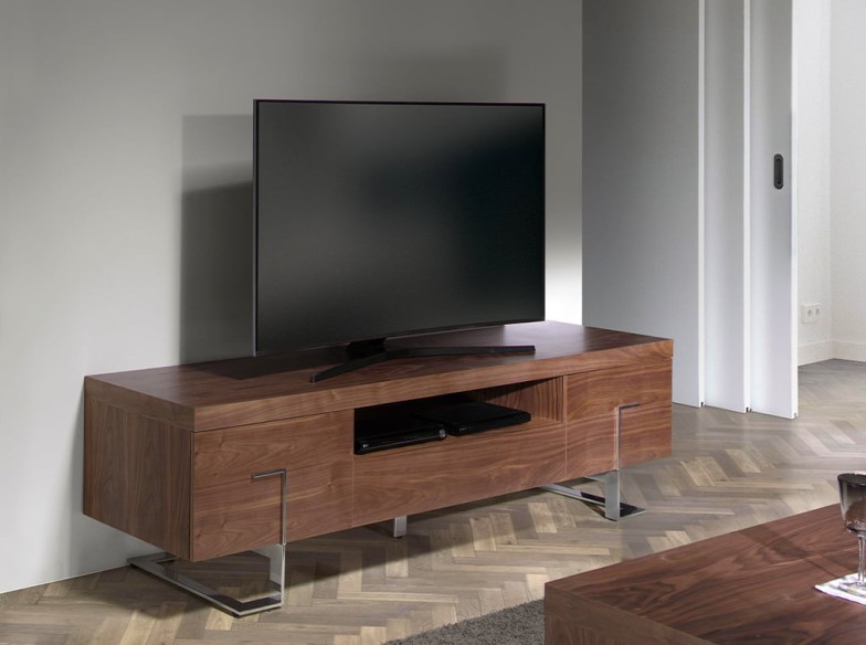 Mueble TV nogal y acero cromado