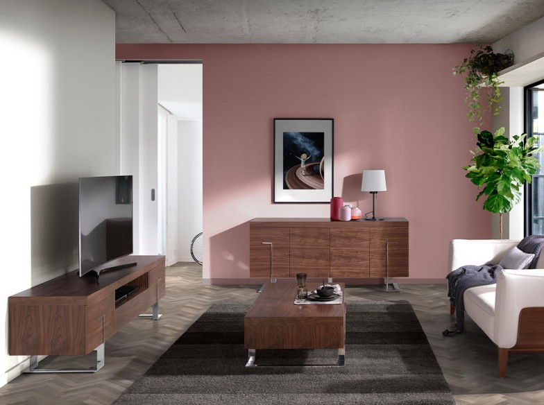 Mueble TV nogal y acero cromado