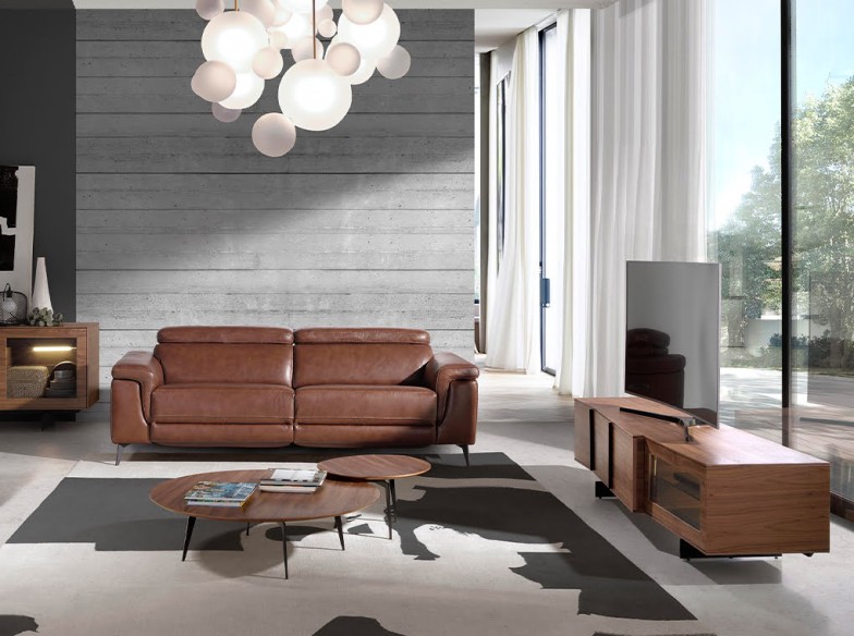 Mueble TV nogal y acero negro con iluminación interior