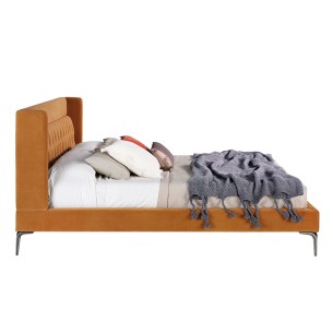 Cama capitoné terciopelo color mostaza