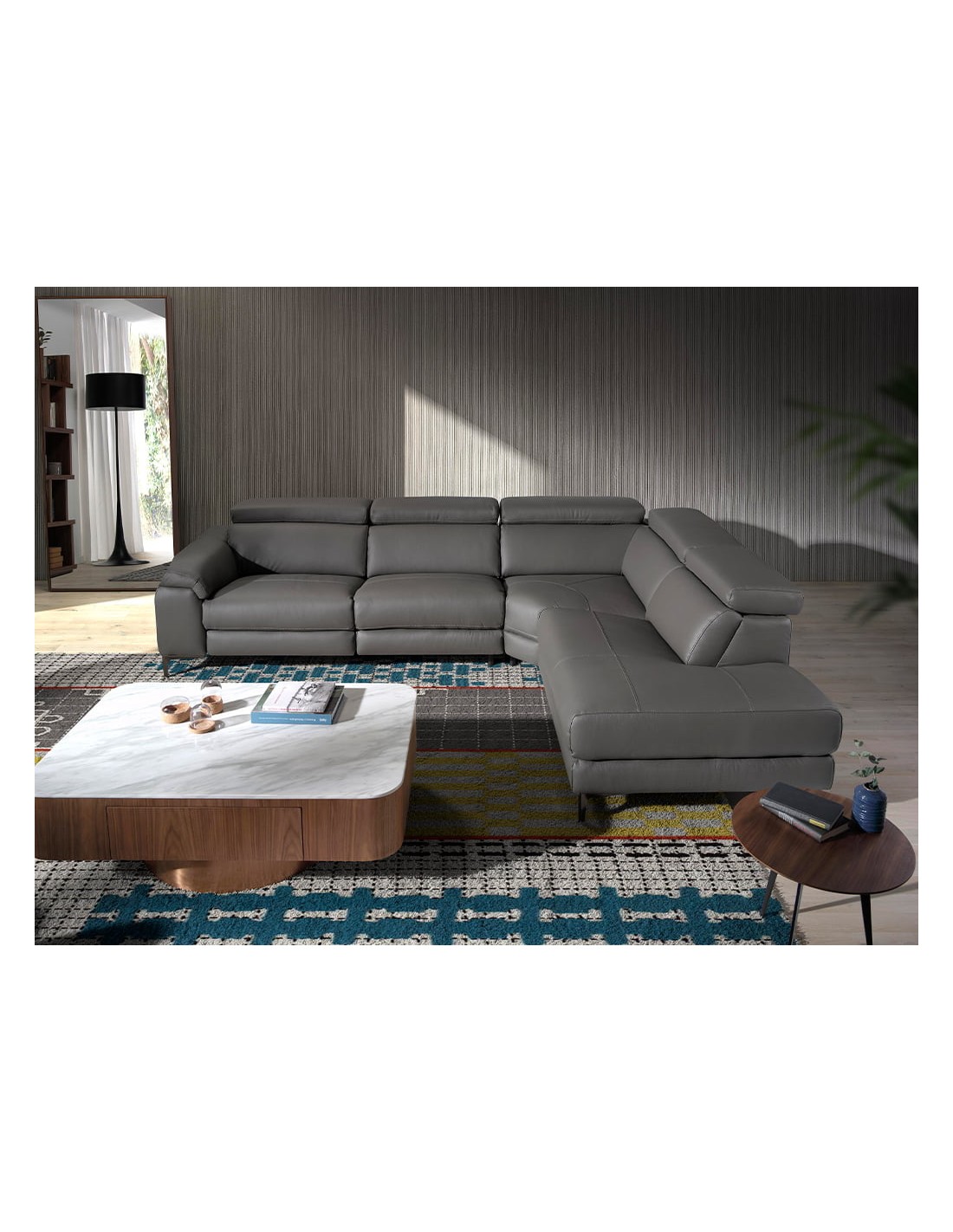 Sofá chaise longue relax derecha piel gris oscuro