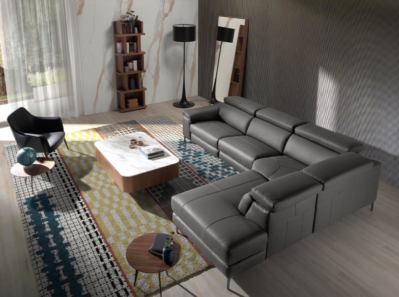 Sofá chaise longue relax derecha piel gris oscuro